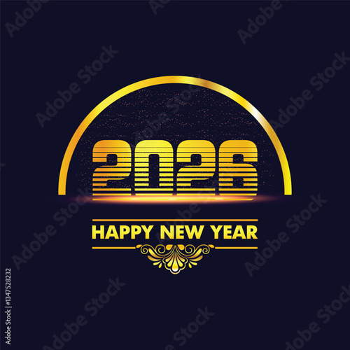 Happy new year 2026 design with colorful truncated number illustrations.