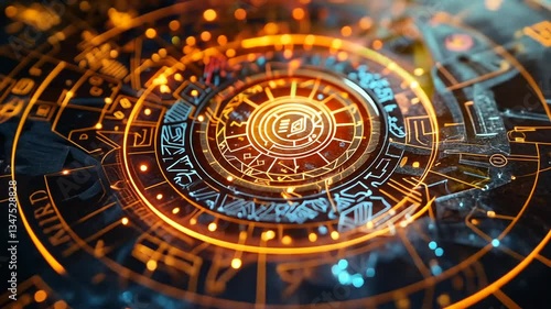 Wallpaper Mural Futuristisches Interface mit digitalen Kreisen und Licht Torontodigital.ca