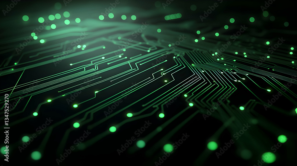 Obraz premium Abstract Circuit Board Design With Green Light