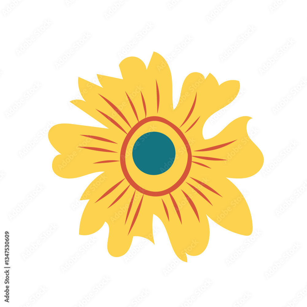 Vector illustration of a five-petal flower isolated on a white background. Suitable for botanical designs and decorative elements. Vector illustration of a five-petal flower isolated on a white background. Suitable for botanical designs and decorative elements.
