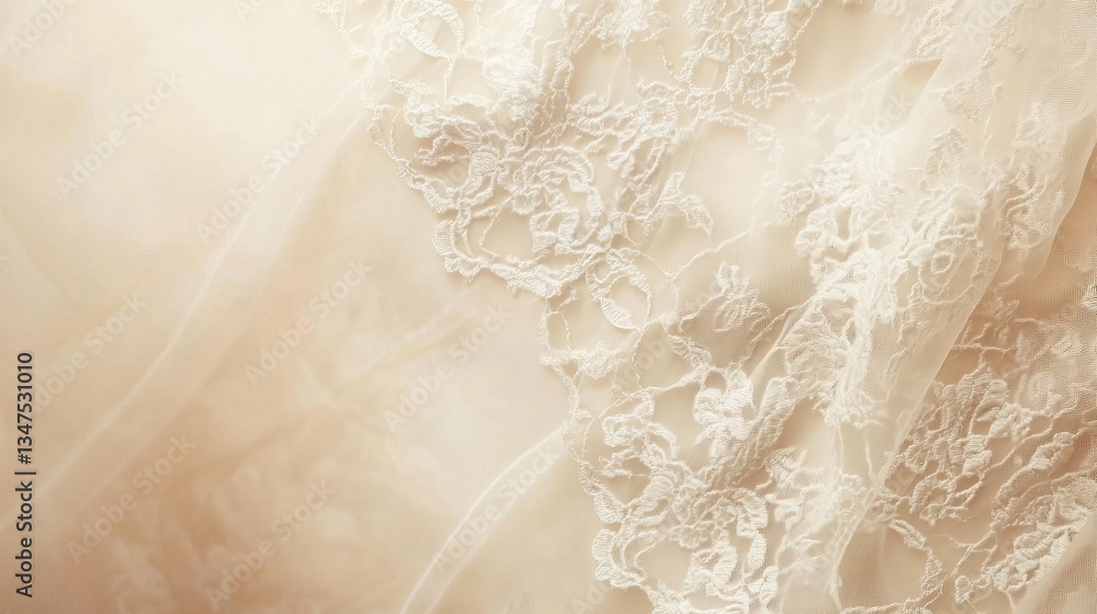 Fototapeta premium Elegant lace fabric with intricate floral patterns on ivory background