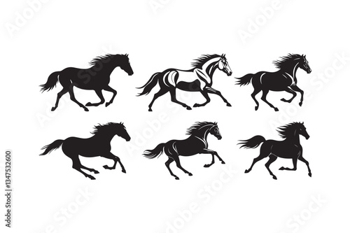 Running Horse Silhouette Vector Galloping Wild Stallions Illustration