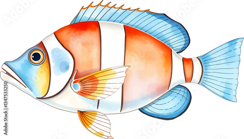 Tropical fish in watercolour technique. Vector illustration.