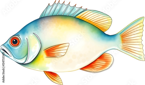 Tropical fish in watercolour technique. Vector illustration.