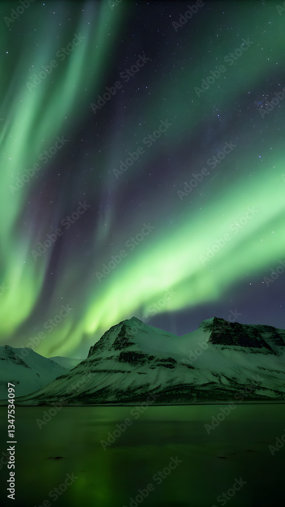 Naklejka premium A gentle aurora borealis softly illuminating snowy