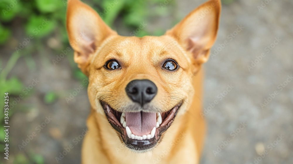 National Pet Day, Happy Smiling Light Brown Dog Portrait Outdoors Close Up National Pet Day, Happy Smiling Light Brown Dog Portrait Outdoors Close Up