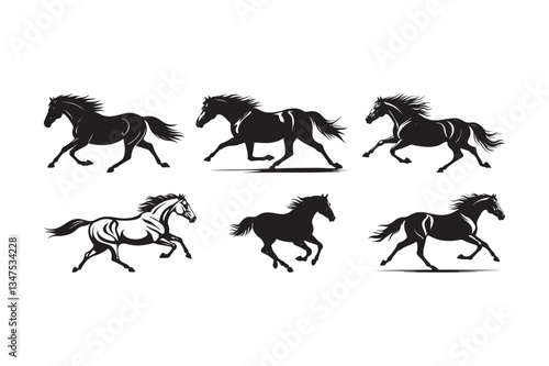 Running Horse Silhouette Vector Galloping Wild Stallions Illustration
