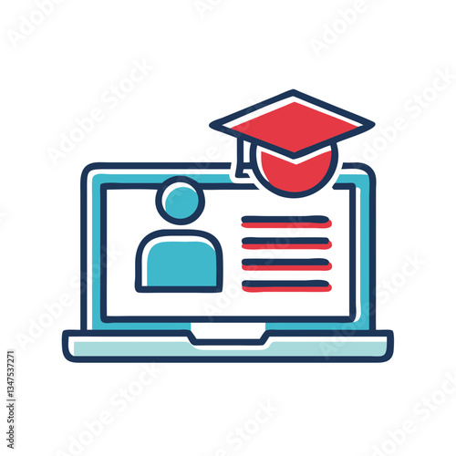 Online Course Enrollment Icon with Graduation Cap on Laptop  