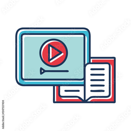 Online Course Graphics with Video Icon and Book Symbol  