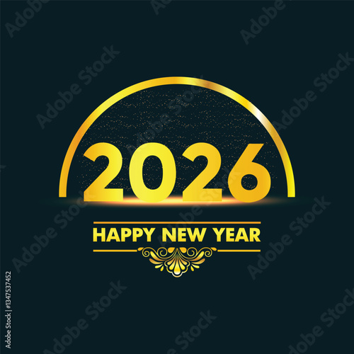 Happy new year 2026 design with colorful truncated number illustrations.