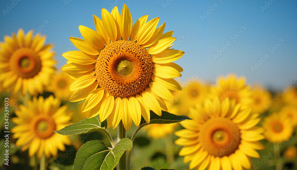 Vibrant sunflowers blooming in sunny field, beauty of nature Vibrant sunflowers blooming in sunny field, beauty of nature