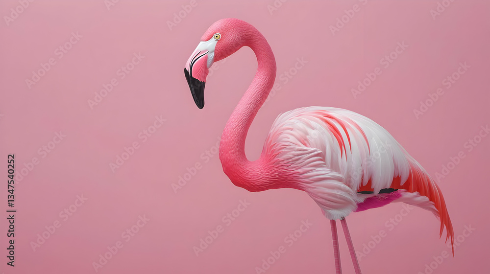 Fototapeta premium Pink Flamingo Against Solid Pink Background