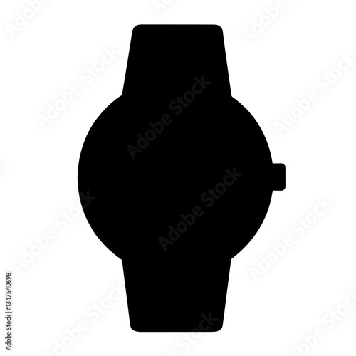 Minimalist black silhouette of a wristwatch with round face and strap