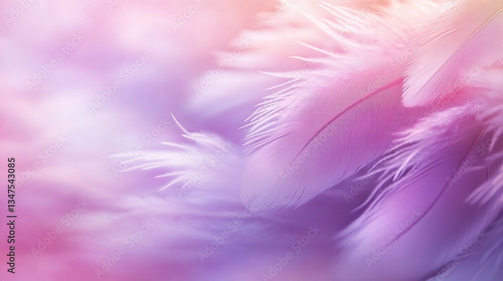 Soft pink and purple feather close-up with dreamy light effect. Wallpaper Soft pink and purple feather close-up with dreamy light effect. Wallpaper