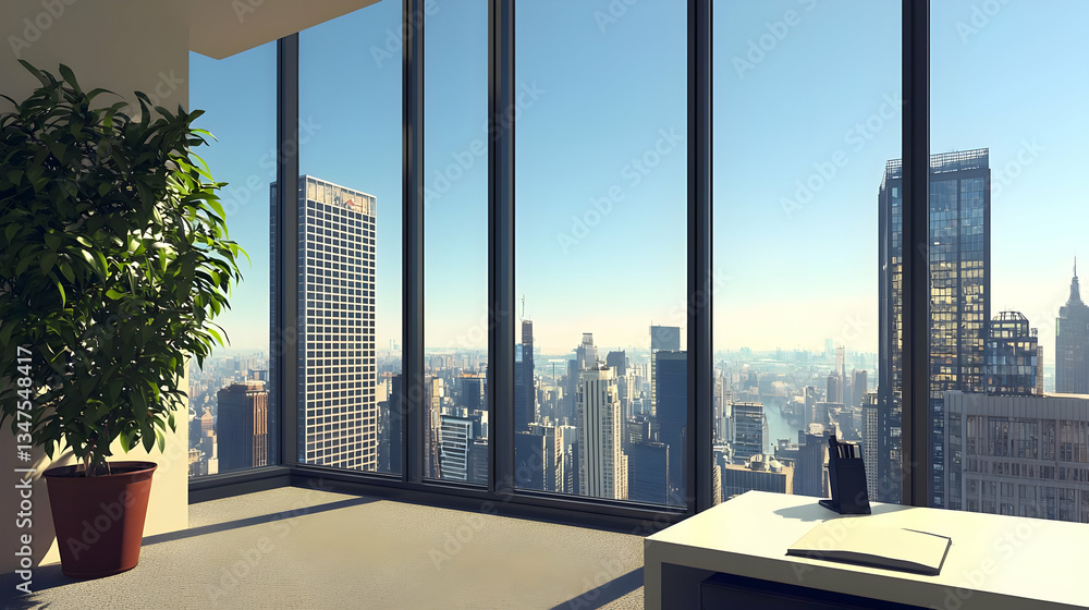 Obraz premium Pixel Art Modern Office With City View