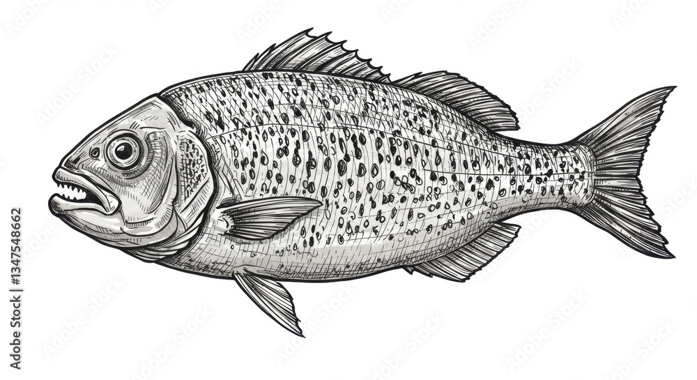 Fototapeta premium Detailed Ink and Pencil Engraving of a Dorado Fish