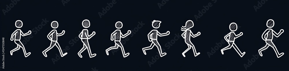 The icon of a man running quickly is depicted in modern illustrations as a rush icon, with various designs including a man running icon and a running man icon in white and black silhouette