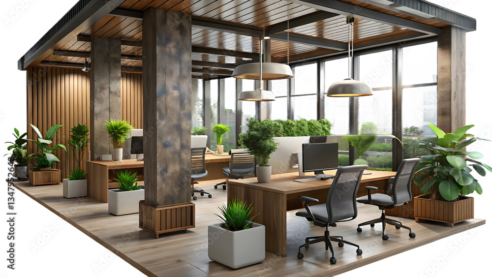 Fototapeta premium A modern office space with biophilic design elemen