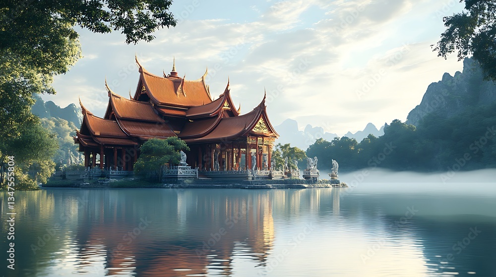 Naklejka premium Fluid architectural forms harmonize with the expansive celestial landscape above image