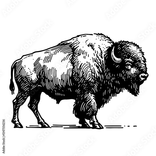 Buffalo Illustration in Vintage Timeless Detailed Art Style