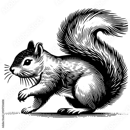 Squirrel, Vector Illustration in Detailed Vintage Timeless Style