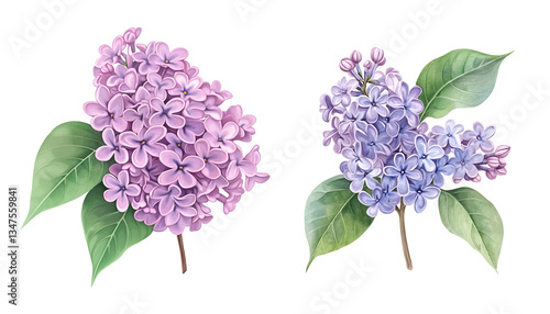 lilac flower, watercolor clipart illustration with isolated background.