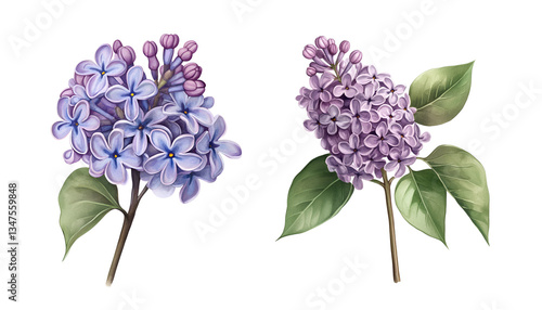 lilac flower, watercolor clipart illustration with isolated background.