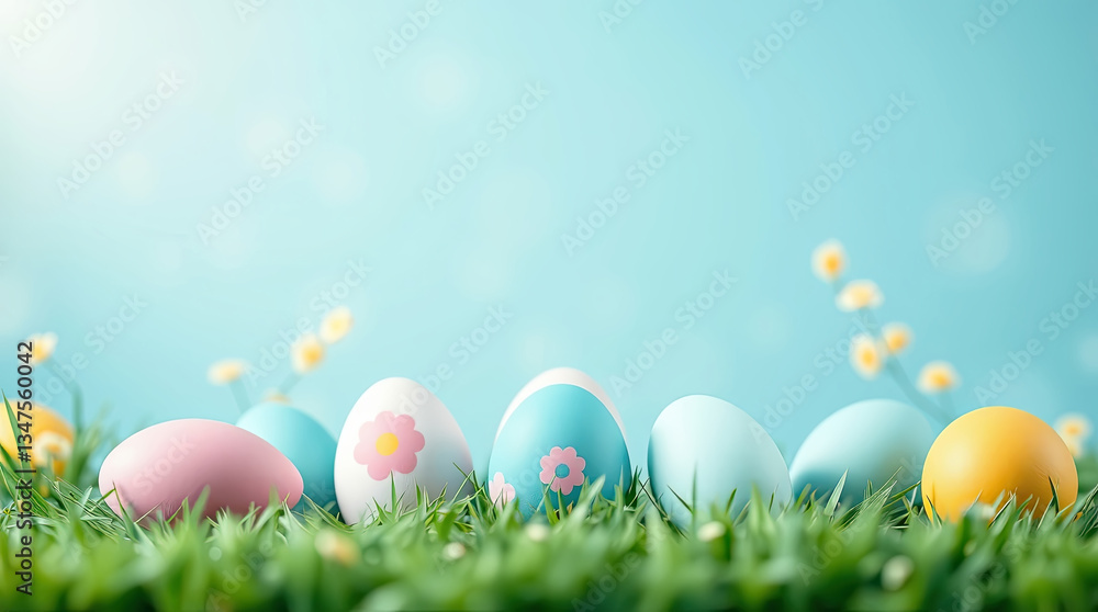 Fototapeta premium Easter background with colorful Easter eggs. Festive spring background.