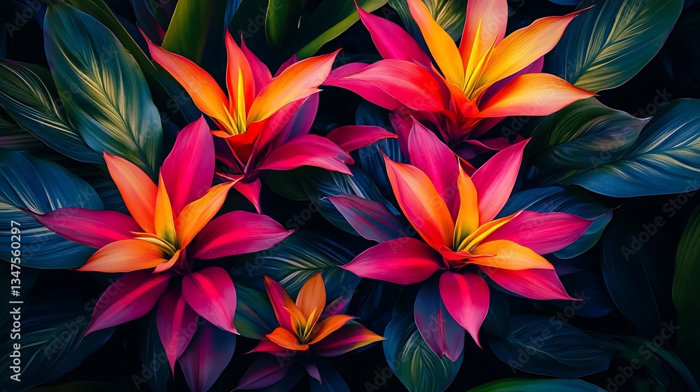 Fototapeta premium vibrant tropical plants with delicate pink and orange leaves