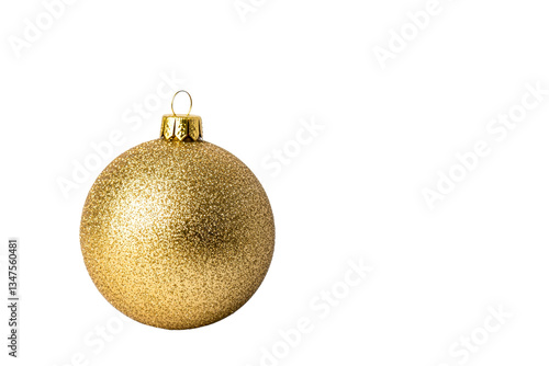 Golden Christmas bauble with a glittery surface, cut out transparent
