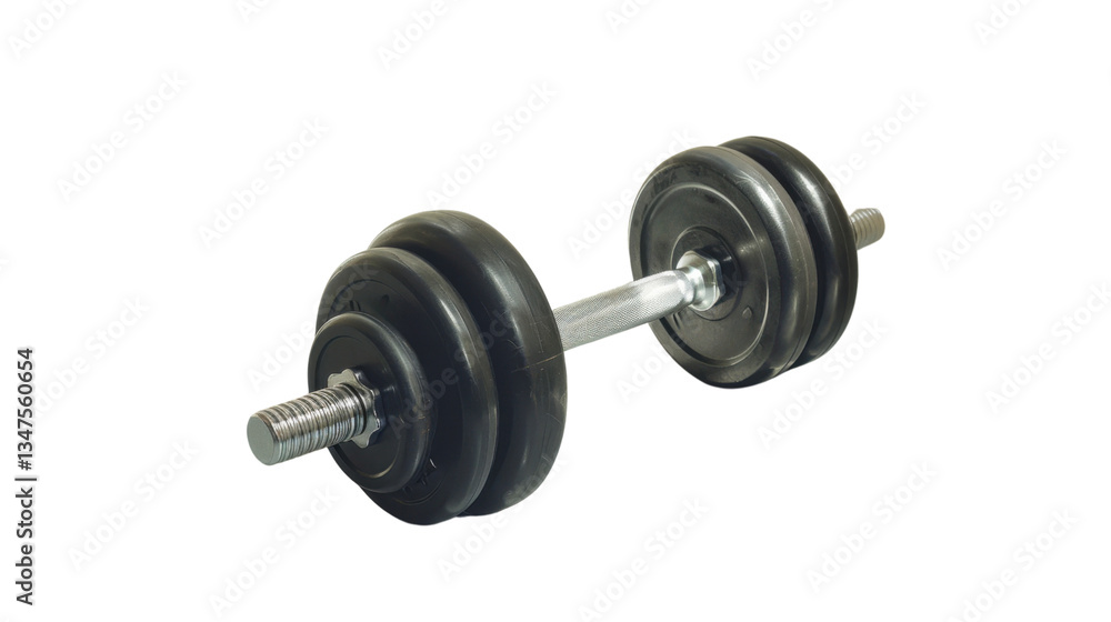 Black dumbbell with metal bar on transparent background for fitness training Black dumbbell with metal bar on transparent background for fitness training