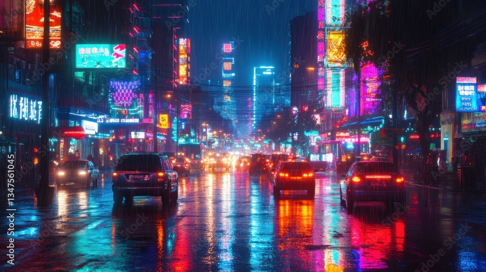 Naklejka premium Neon City Rain