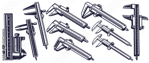 Calliper or caliper. Measuring tools. Universal tool designed for high-precision measurements of external and internal dimensions. Vector illustration isolated on white background.