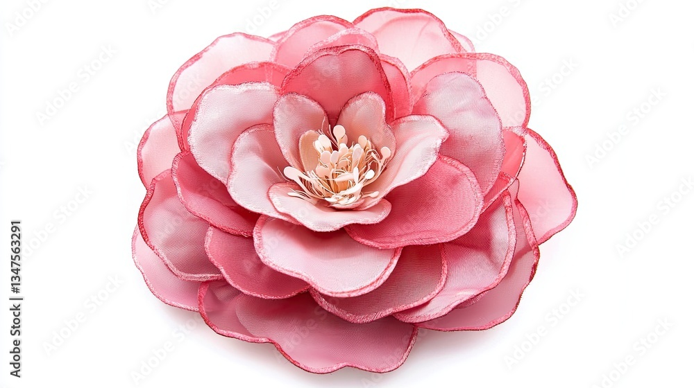 Artificial pink fabric flower with layered petals isolated on a white background Artificial pink fabric flower with layered petals isolated on a white background