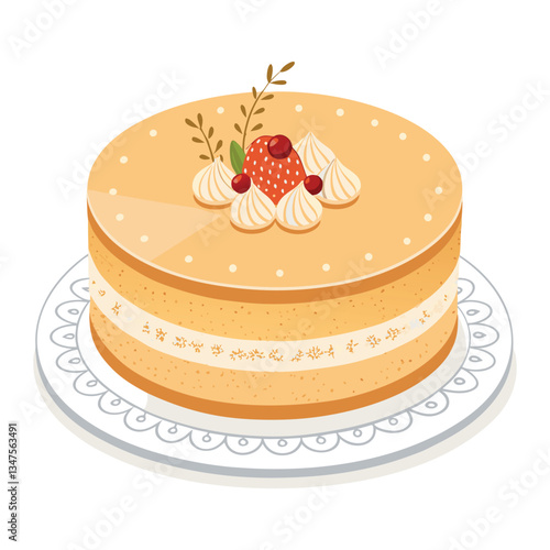 Colorful Cake with Cream and Berries