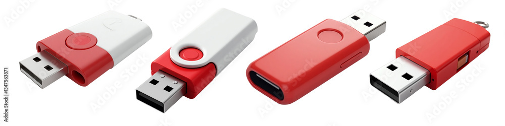Stylish Red and White USB Flash Drives isolated on transparent background. Stylish Red and White USB Flash Drives isolated on transparent background.