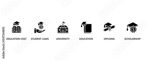 SCHOLARSHIP banner web icon vector illustration concept with icon of education cost, student loan, university, education, diploma, scholarship, 