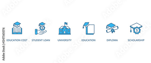 SCHOLARSHIP banner web icon vector illustration concept with icon of education cost, student loan, university, education, diploma, scholarship, 