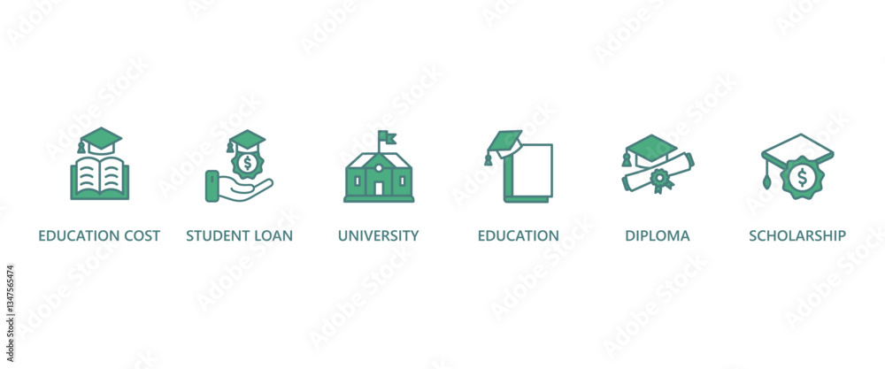 Fototapeta premium SCHOLARSHIP banner web icon vector illustration concept with icon of education cost, student loan, university, education, diploma, scholarship, 