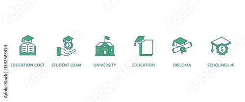 SCHOLARSHIP banner web icon vector illustration concept with icon of education cost, student loan, university, education, diploma, scholarship, 