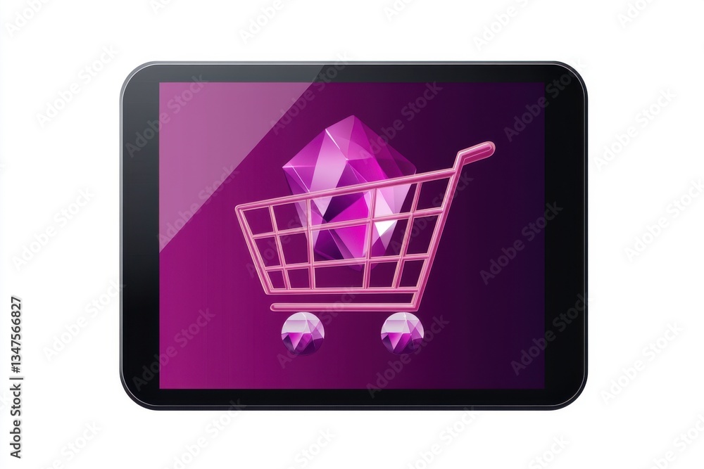 A digital shopping cart icon on a tablet screen A digital shopping cart icon on a tablet screen