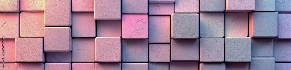 Fototapeta premium This 3D render presents a tech wallpaper with a unique multicolored block background, complemented by soothing natural pastel shades