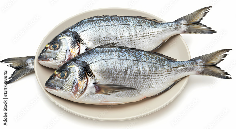 Two Fresh Dorado Fish on Plate Two Fresh Dorado Fish on Plate