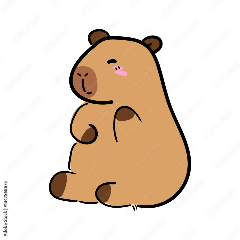 Cute Capybara Sitting and Resting Illustration in Flat Style. isolated on white. Line art doodle. Adorable Animal Design, Perfect for Children s Books, Stickers, Merchandise Cute Capybara Sitting and Resting Illustration in Flat Style. isolated on white. Line art doodle. Adorable Animal Design, Perfect for Children s Books, Stickers, Merchandise