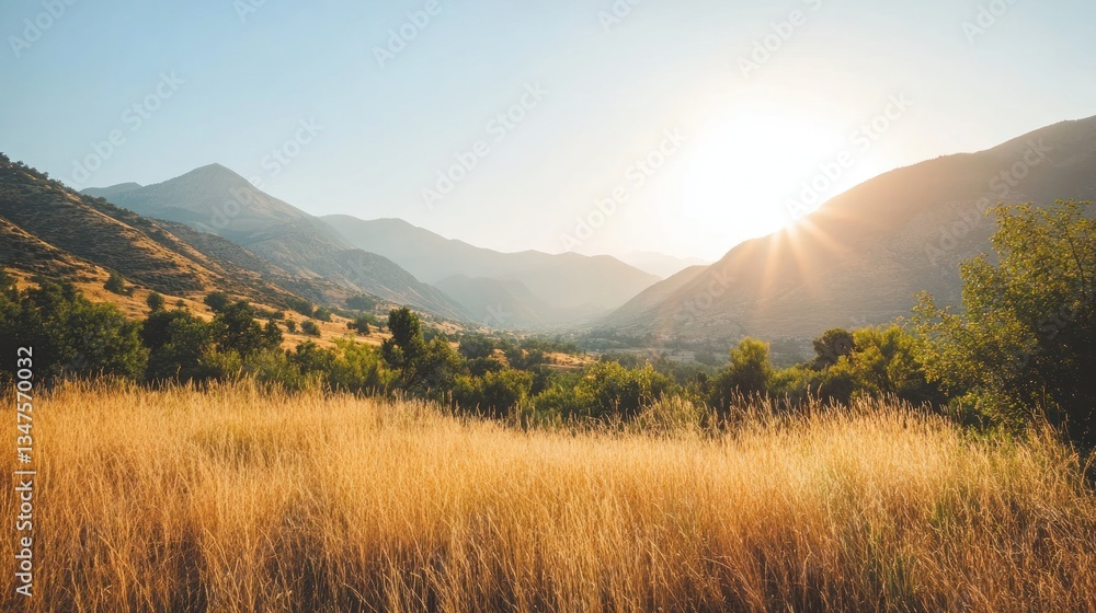 Obraz premium Golden Sunset Over Mountains