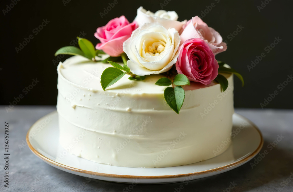 Wedding white cake decorated with flowers. Wedding white cake decorated with flowers.
