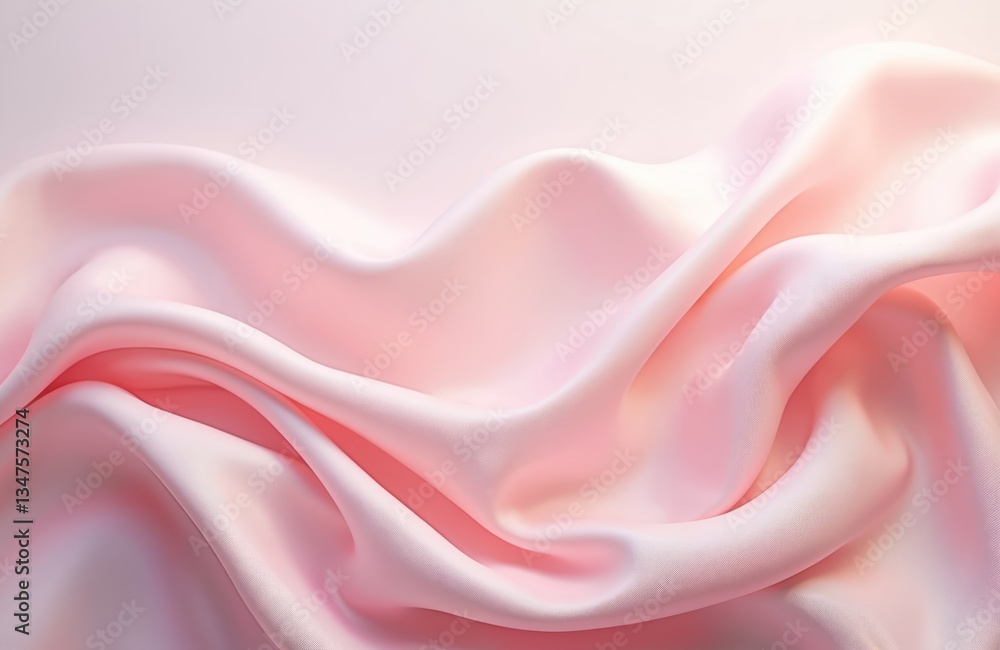 Fototapeta premium Abstract background of luxurious pastel pink fabric. Folded textile, liquid wave or wavy folds silk texture satin material with soft shadows. Romantic delicate textile drape.