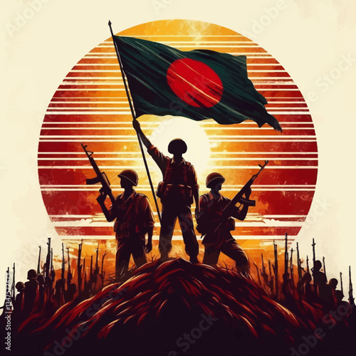 New Bangladesh Liberation War Freedom Fighters Waving the Flags with Independent Vibe







