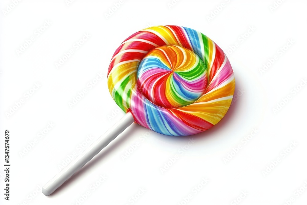 A lollipop with a round, colorful candy and a plain stick creates a vibrant and elegant composition against an isolated white background. A lollipop with a round, colorful candy and a plain stick creates a vibrant and elegant composition against an isolated white background.