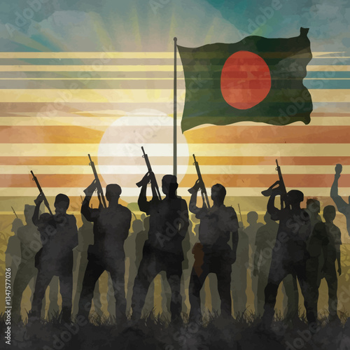 New Bangladesh Liberation War Freedom Fighters Waving the Flags with Independent Vibe







